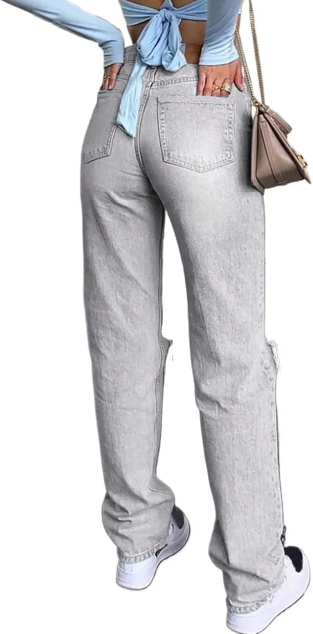 Джинсы прямые классические, Light Grey, Women's Classic Jean Pocket Straight Leg Jeans