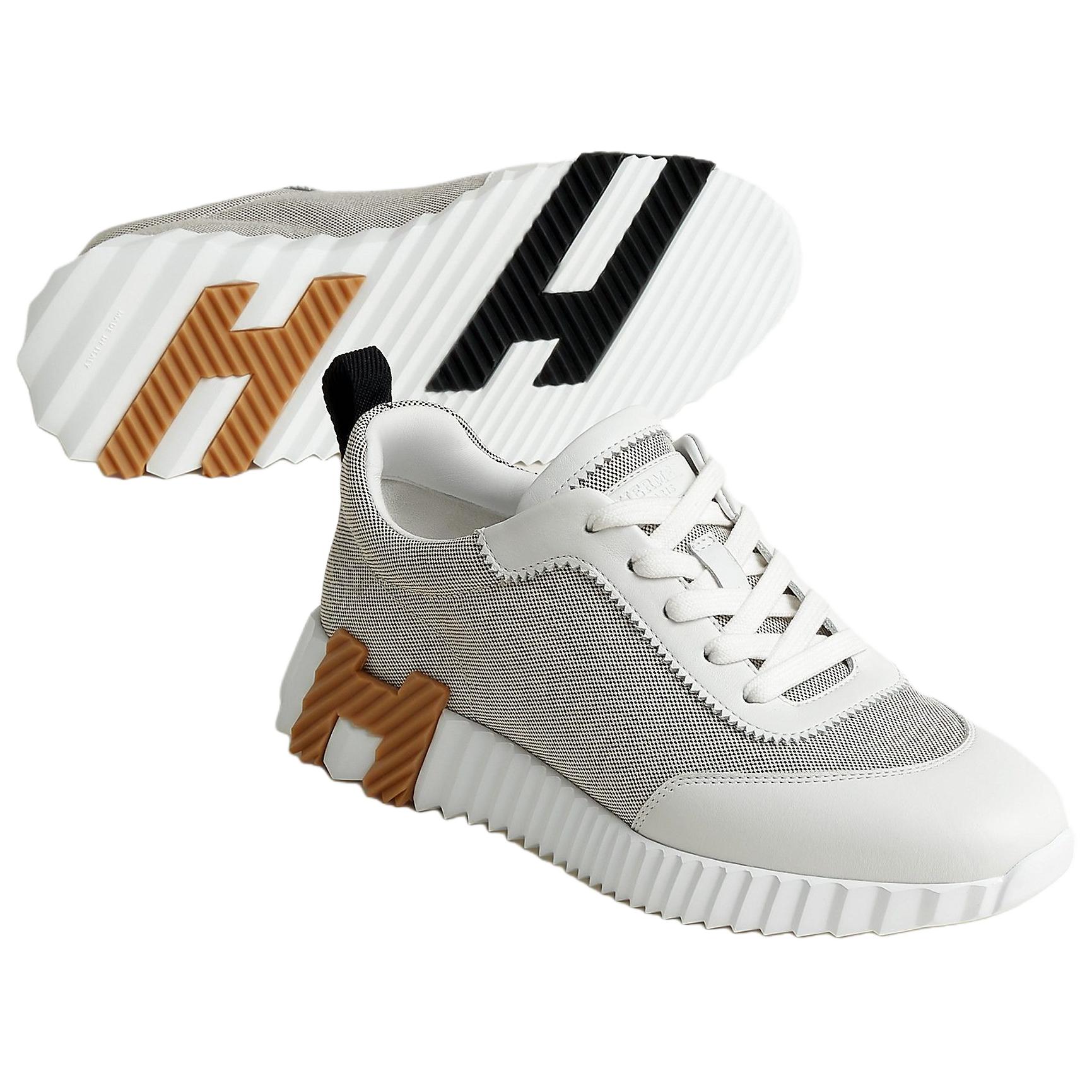 Hermes Низкие повседневные кроссовки из телячьей кожи, высота каблука 4 см, женские, серые — фото 4