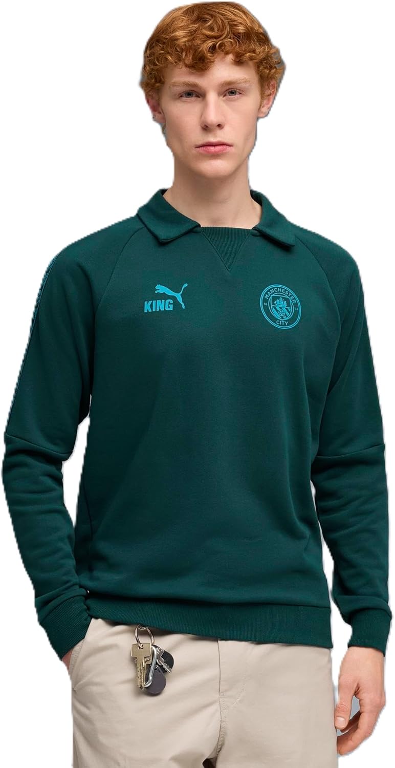 

Мужская толстовка PUMA MCFC KING Drill Top 785876 Manchester City с длинными рукавами и флисовой подкладкой, синий/зеленый