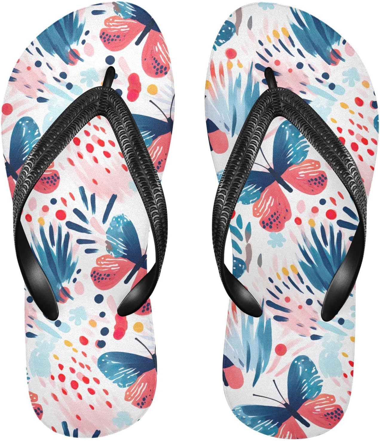 

SPRIPORT Красочные шлепанцы-бабочки с тонкой подошвой для женщин и мужчин, удобные повседневные шлепанцы с амортизирующей стелькой и нескользящей резиновой подошвой для прогулок, пляжа и летнего отдыха, Multicoloured