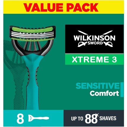 

Одноразовые бритвы Xtreme 3 для мужчин, чувствительные, зеленые, 8 шт., Wilkinson Sword