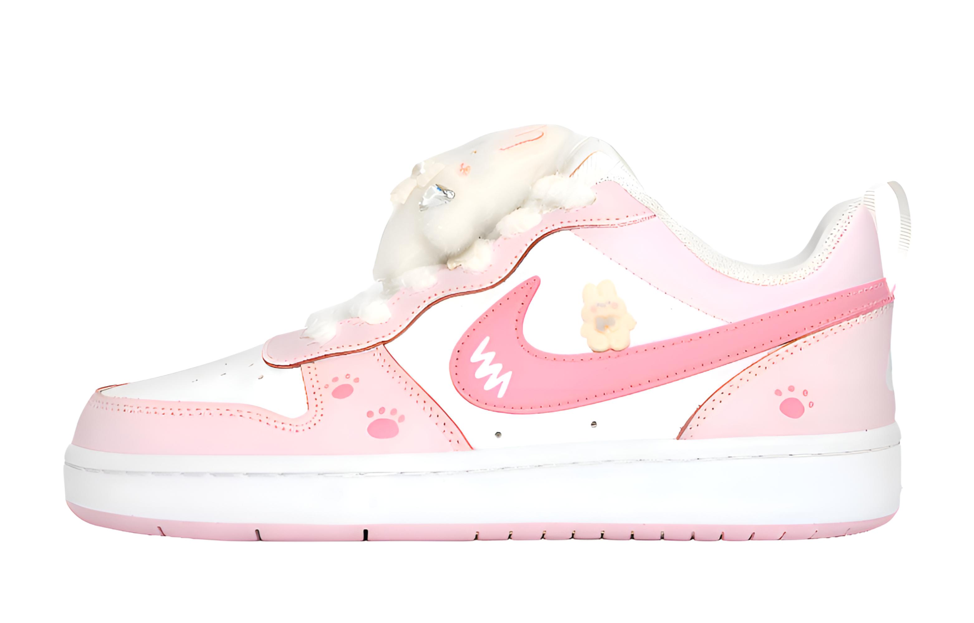 

Court Borough нескользящие устойчивые к истиранию низкие скейтерские кроссовки White детские Nike, розовый