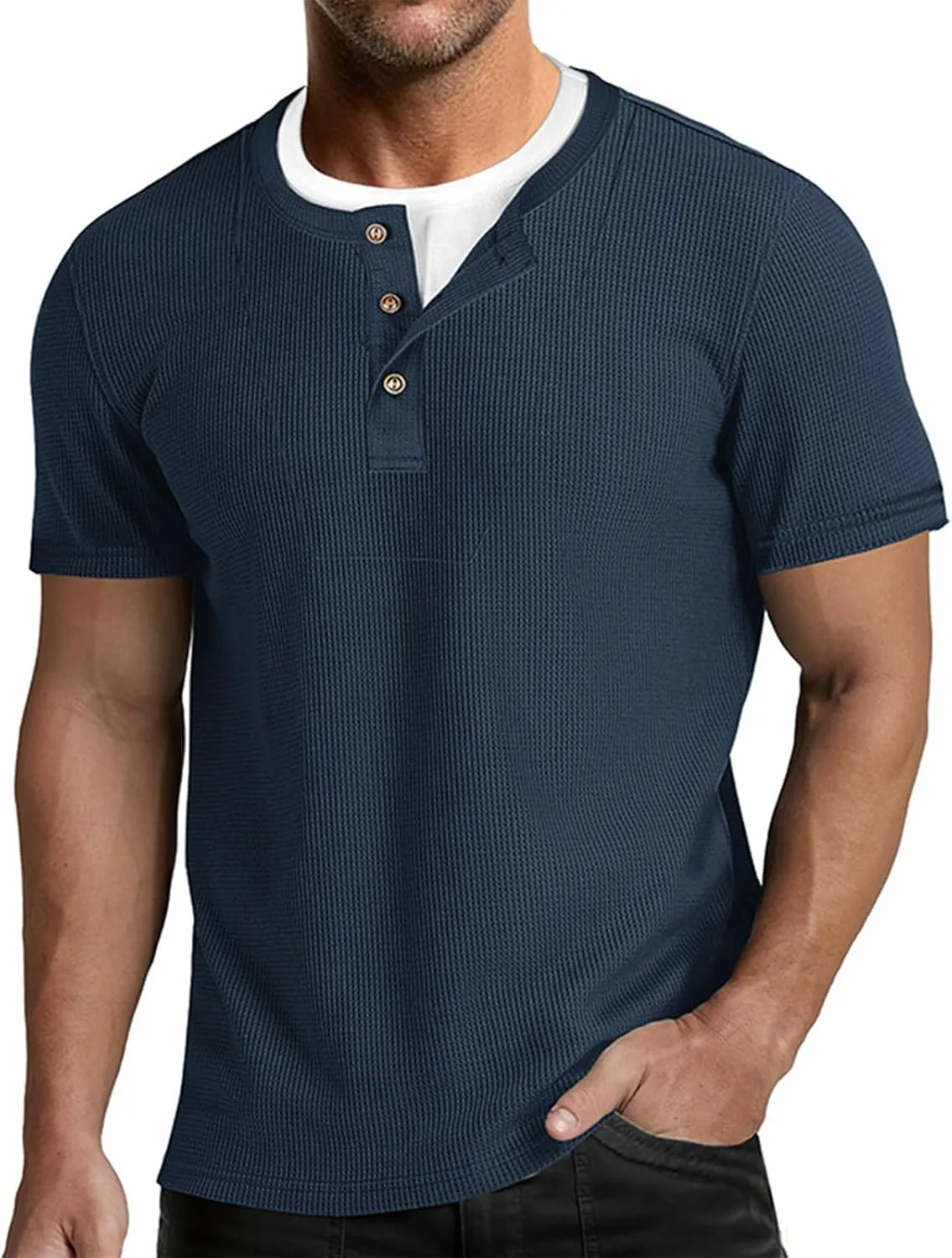 

Футболка для мужчин Waffle Henley с коротким рукавом и V-образным вырезом