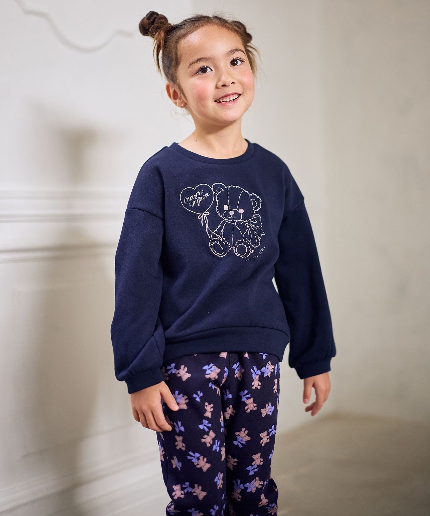 Толстовка с флисовой подкладкой и вышивкой в виде животного ANY KIDS, Navy x Bear [075] — фото 2