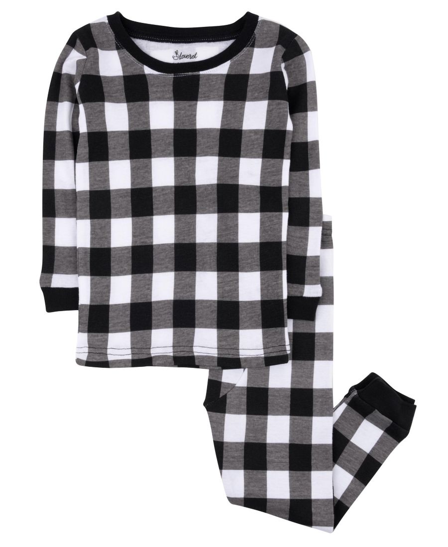 

Детская хлопковая клетчатая пижама из двух частей для праздника Leveret, Plaid black & white