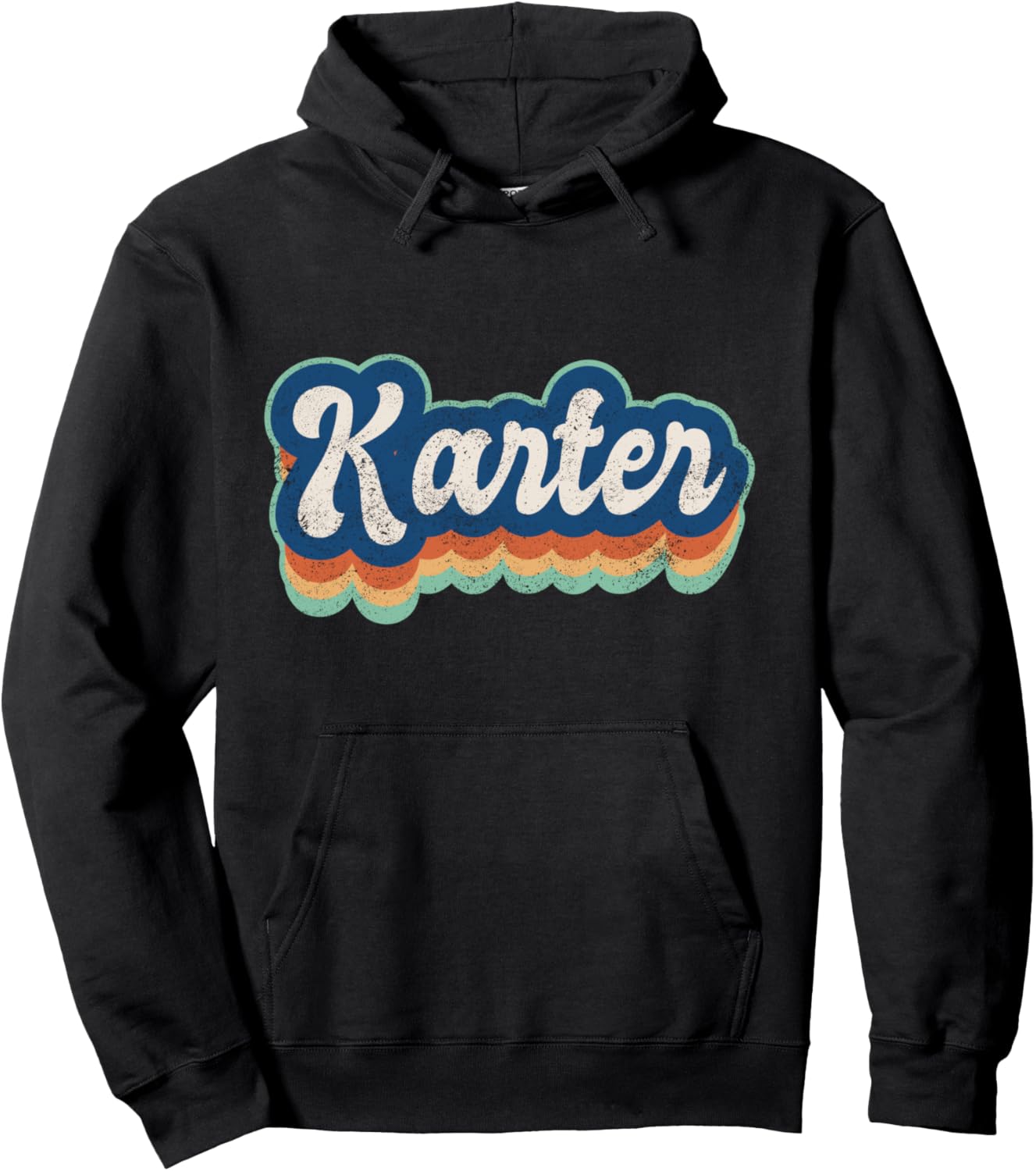 

Персонализированная толстовка Karter Name Boys в винтажном стиле 70-х и 80-х годов Retro Groovy Name Fathers Day Outfit For Men, черный