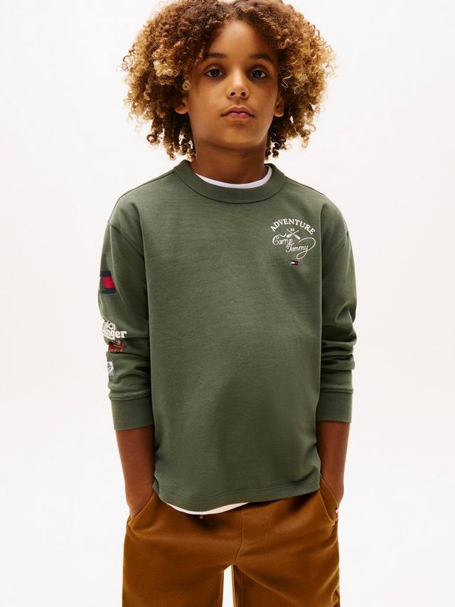 

Детская футболка с длинным рукавом и нашивками Tommy Hilfiger, Pewter Green