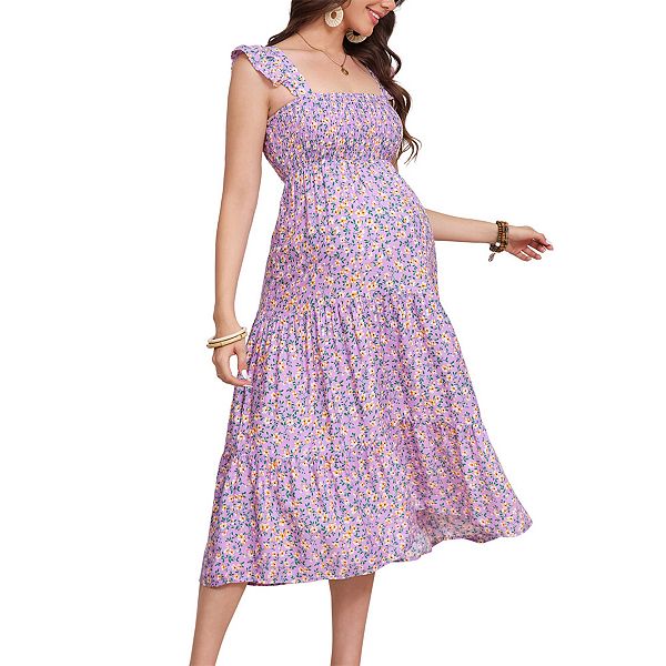 

Женское летнее платье-макси с квадратным вырезом и рукавами-крылышками для беременных Elitespirit, Purple Floral