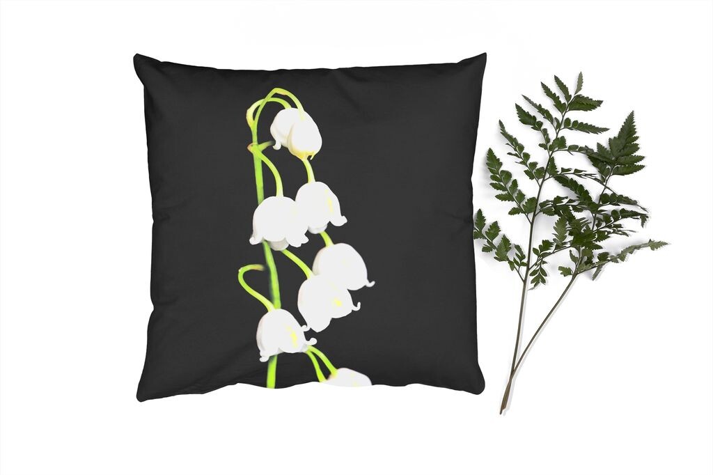 

MuchoWow Декоративная подушка Диванная подушка Декоративная подушка для гостиной 60 x 60 см Ландыш - Цветы - Черный - Флора - Наволочка - Хлопчатобумажная ткань - Декоративные наволочки
