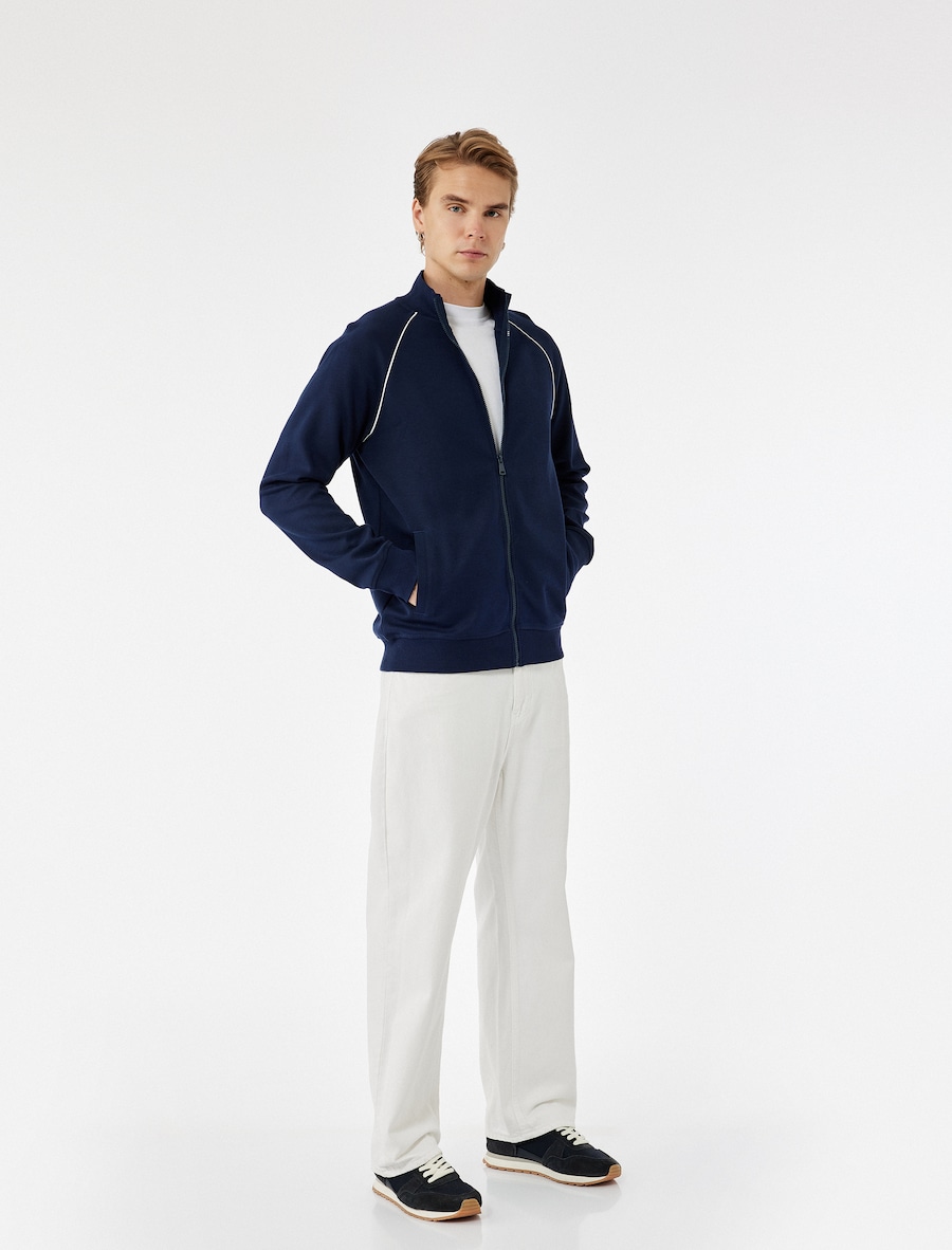 

Толстовка с капюшоном на молнии Koton Reißverschluss-Stehkragen-Sweatshirt, темно-синий