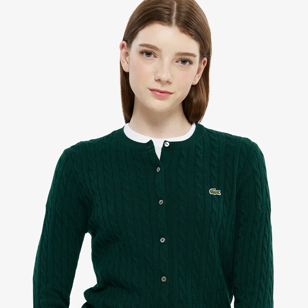 Кардиган Lacoste с кабельным узором, тёмно-зелёный — фото 2