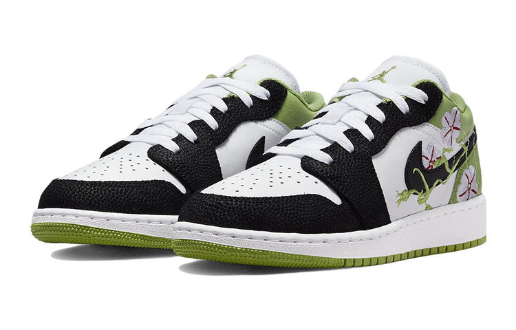 Кроссовки (GS) Air Jordan 1 Low SE 'Floral', зеленый — фото 3