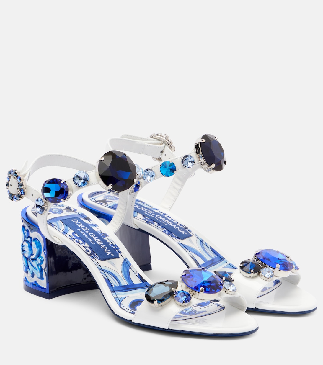 Кожаные сандалии, украшенные майоликой Dolce&Gabbana, Azulejos Blue