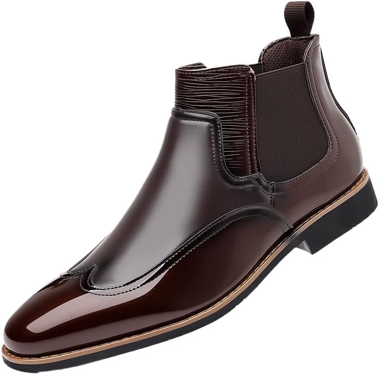 

Мужские кожаные ботинки челси Hhhchpm, подходящие для езды на мотоцикле, деловых встреч, свадебных банкетов и т.д, коричневый