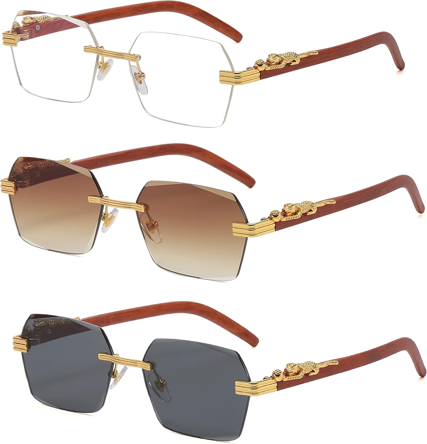 

Безупречные очки. Ретро-солнцезащитные очки без оправы. Роскошные винтажные металлические прямоугольные солнцезащитные очки с тонированными цветными линзами FLAWLESS EYEWEAR, Black-brown-clear