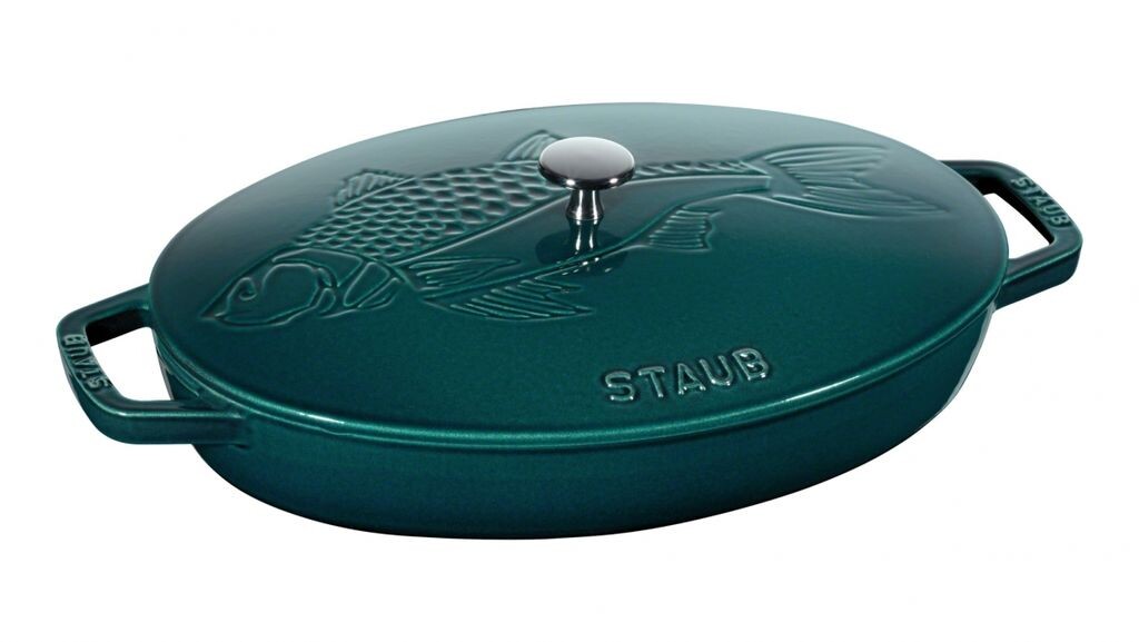 

STAUB Staub Specialities сервировочная тарелка с рыбным декором, жаровня для рыбы, 32 см, зеленый