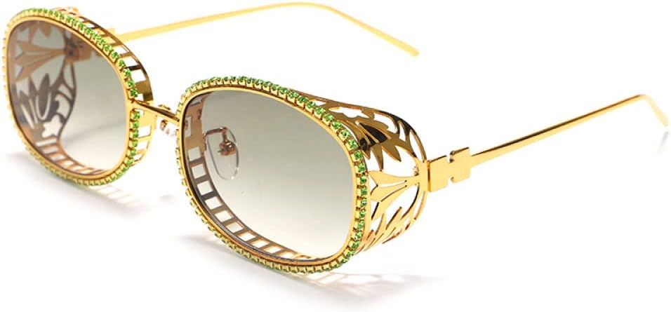 

Женские солнцезащитные очки с блестящими стразами, овальные солнцезащитные очки с бриллиантами, полые металлические оправы с цветочным узором, очки для зрения generic, 6