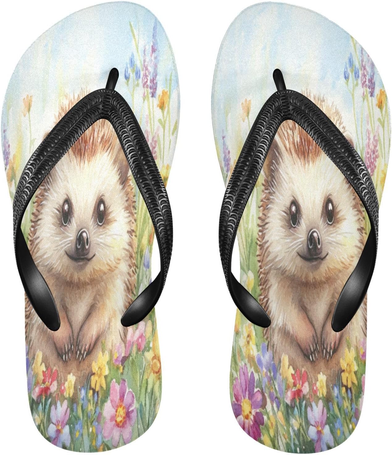 

Женские и мужские шлепанцы с синим ежиком и цветочным принтом для пляжа, душа, резиновые нескользящие летние тапочки Sinestour