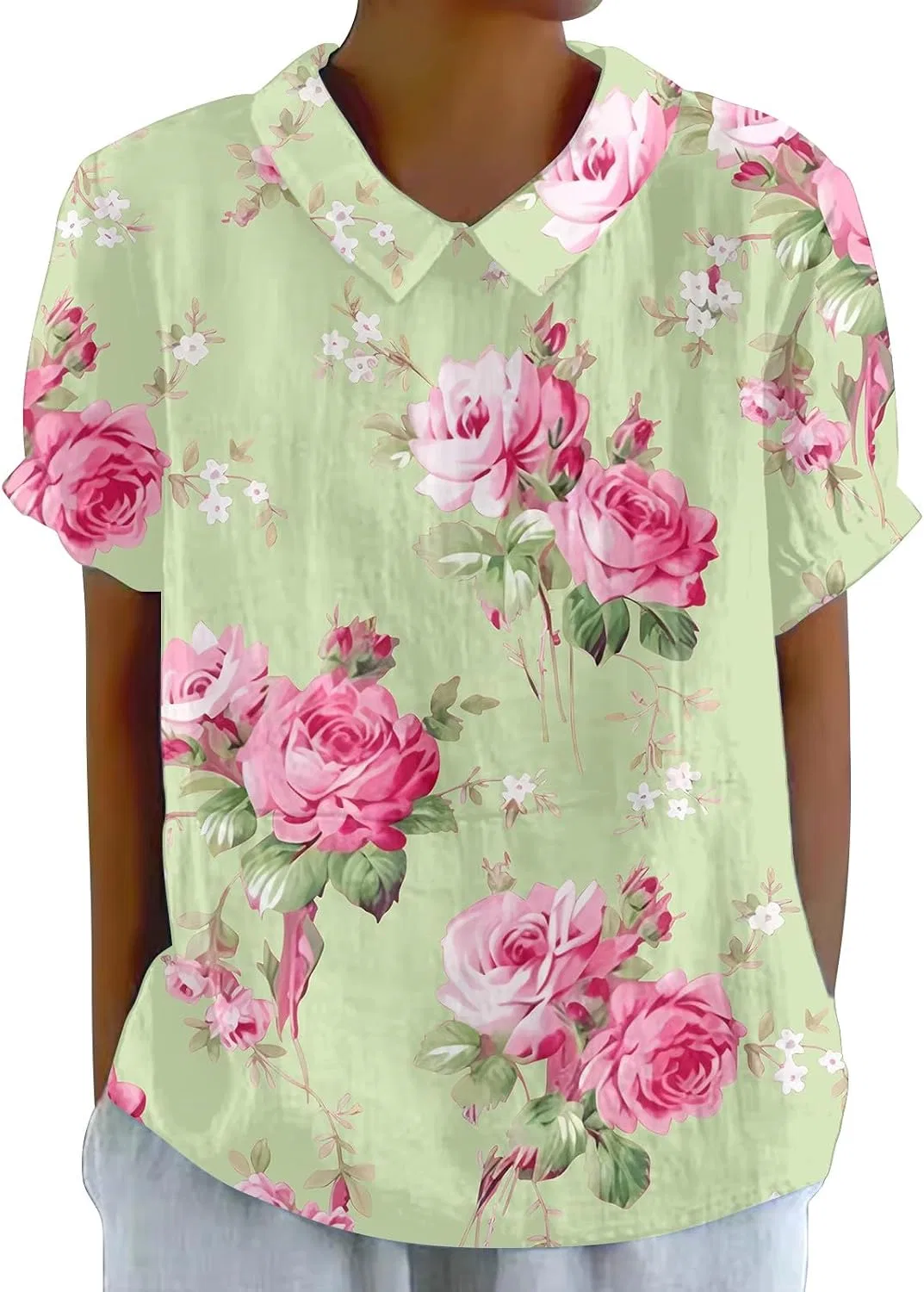 Блуза женская с принтом Vintage Print Cotton & Linen, зеленый