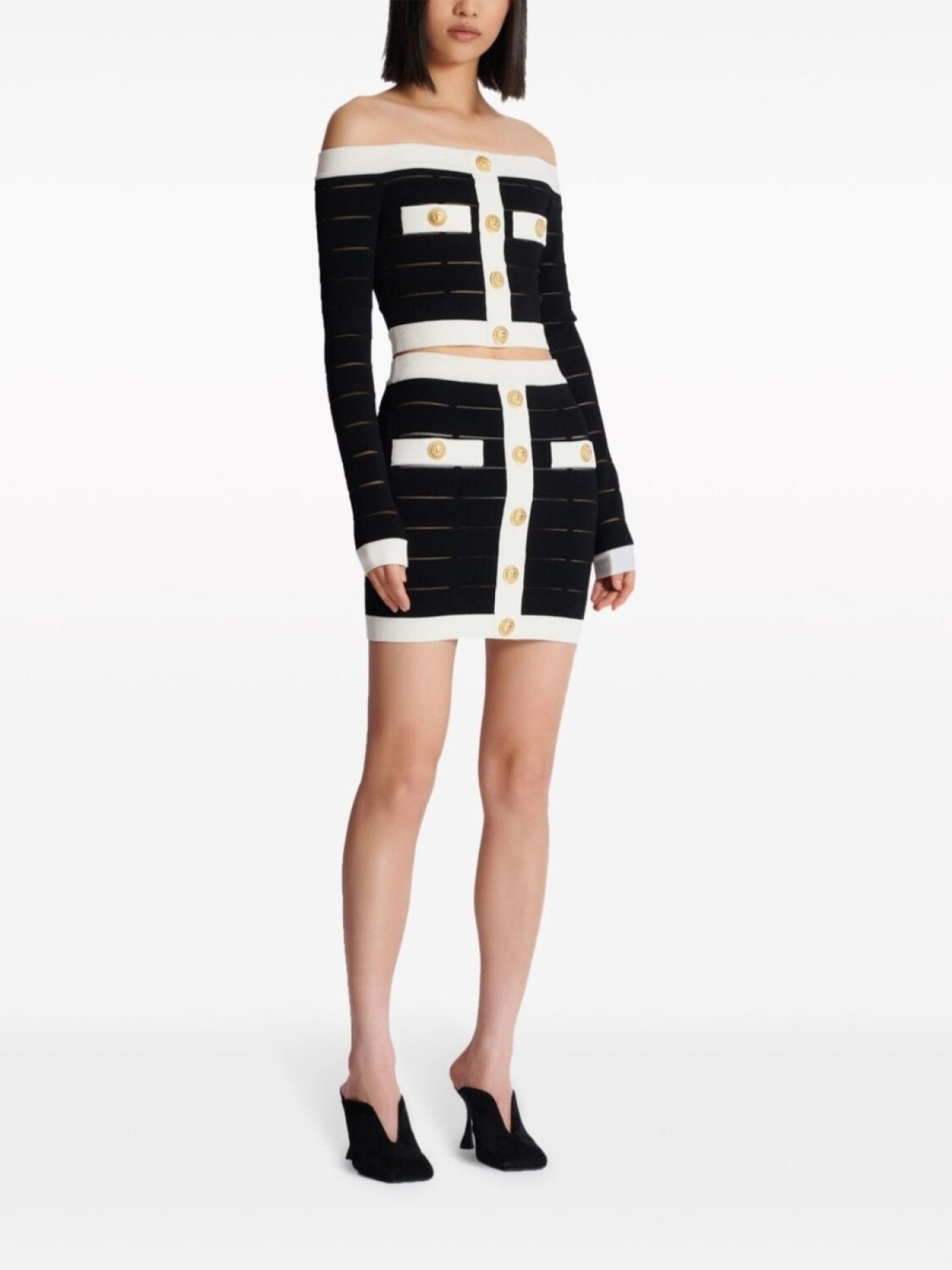 Balmain трикотажный топ с открытыми плечами, черный — фото 3
