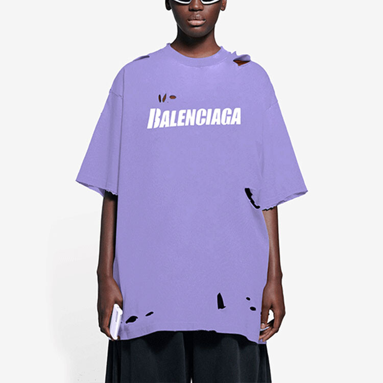 Футболка женская Balenciaga Boxy рваная, фиолетовый — фото 4