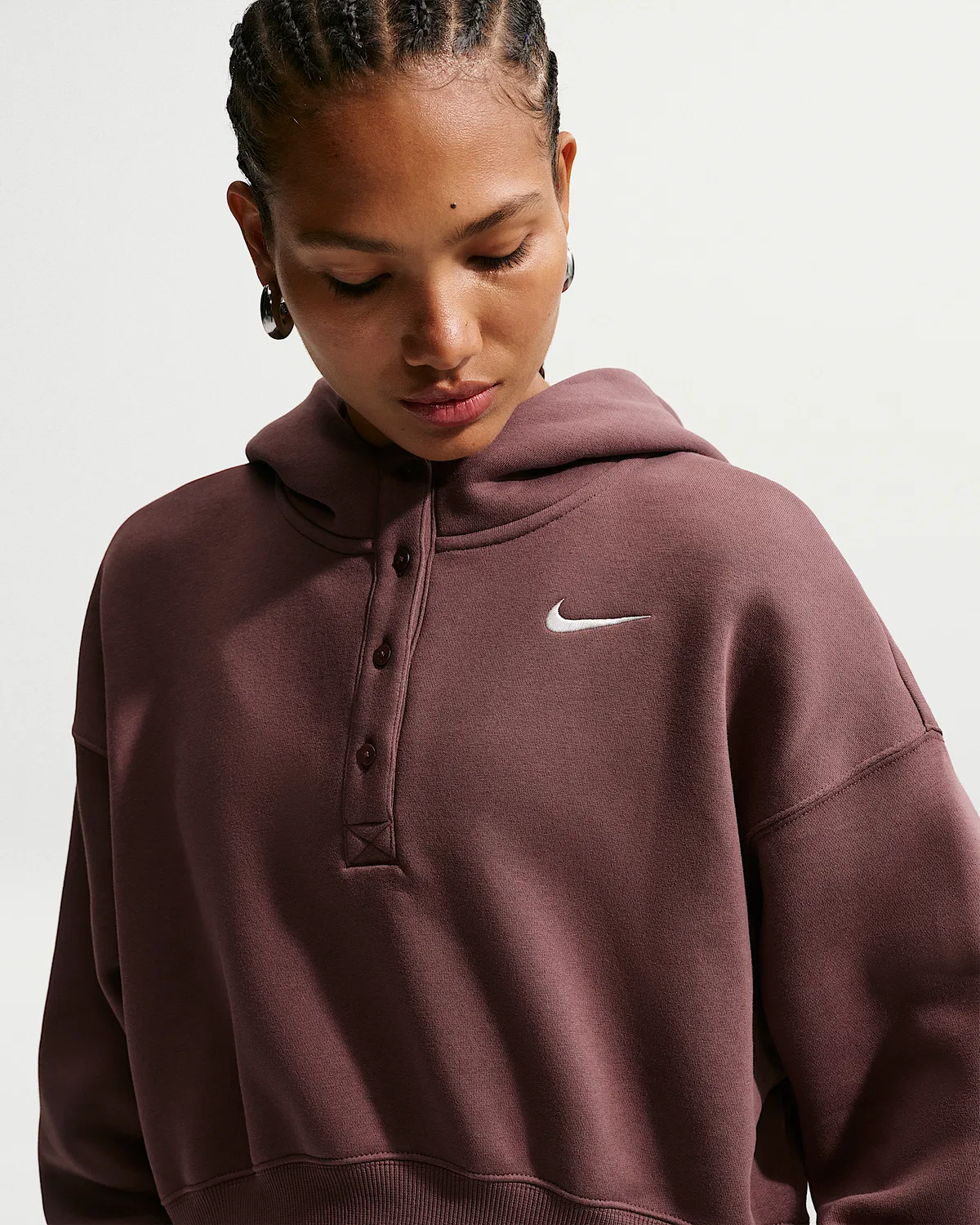 Женский оверсайз-кроп хенли худи Nike Sportswear Phoenix Fleece, Tattoo/Sail — фото 3