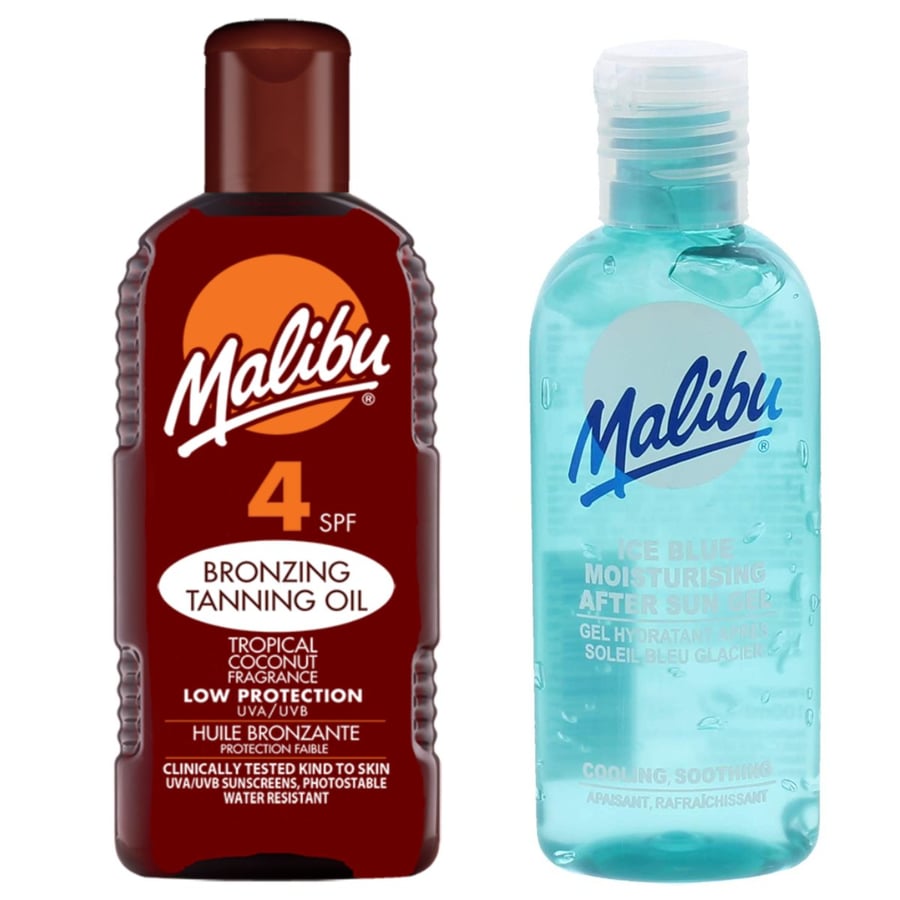 

Солнцезащитное масло Malibu SPF4 200 мл + Гель после загара 100 мл