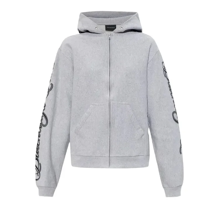 Худи Balenciaga Standard на молнии, цвет светло-серый меланж/черный