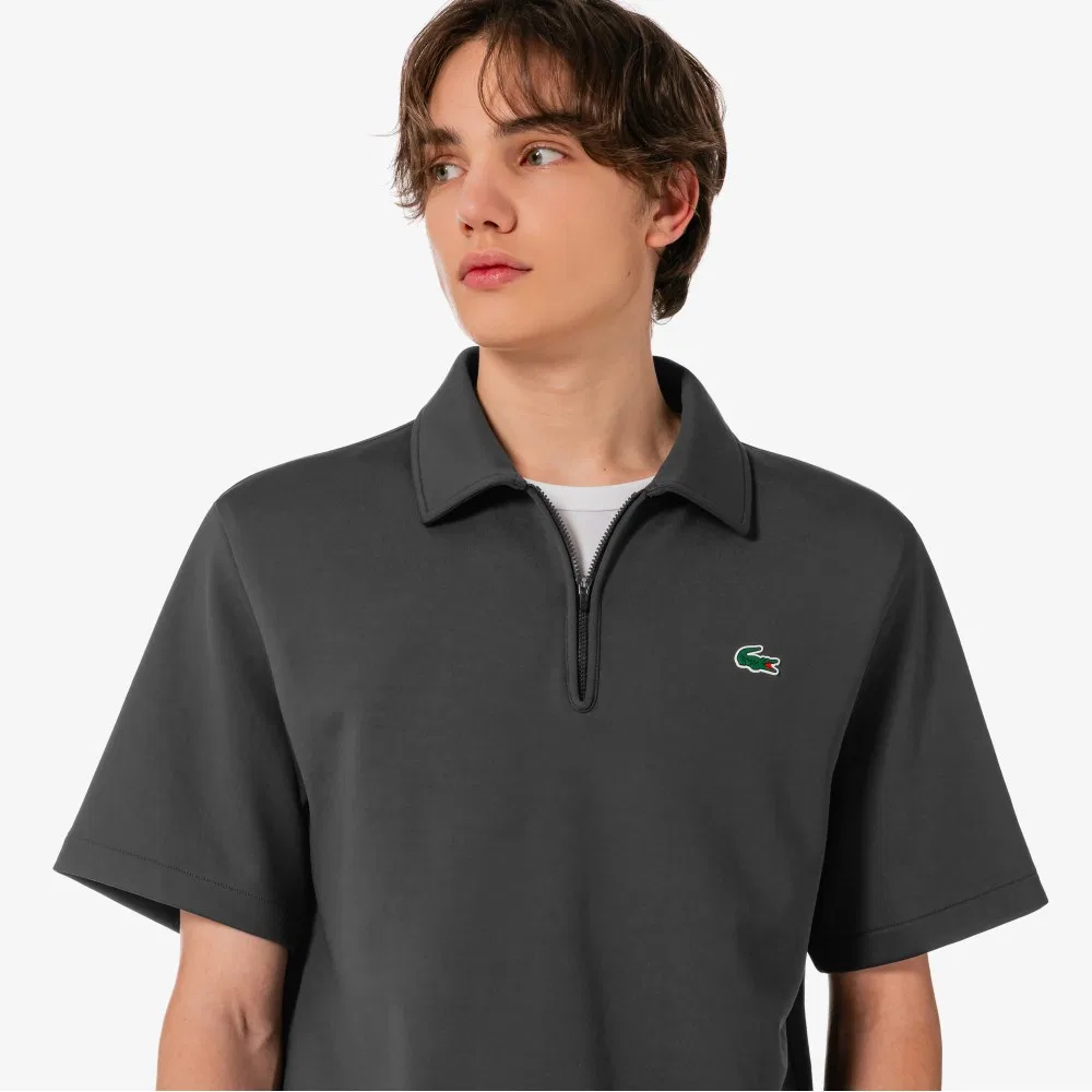 Футболка мужская Lacoste с коротким рукавом на молнии, темно-серый — фото 2