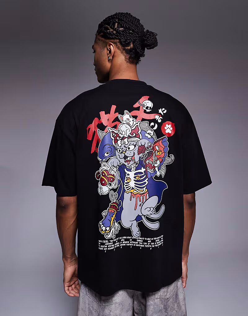 

Футболка оверсайз с принтом кота черного цвета Asos Design