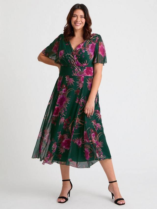 

Платье миди Victoria Floral с рукавами ангел Scarlett & Jo, Green/Pink
