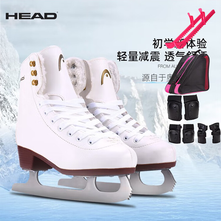 

HEAD Теплые детские коньки для фигурного катания F200 с подкладкой из флиса, взрослые коньки для начинающих женщин, лезвия предустановлены, комплект: коньки + чехлы на лезвия + рюкзак + спортивная защита, размер 39
