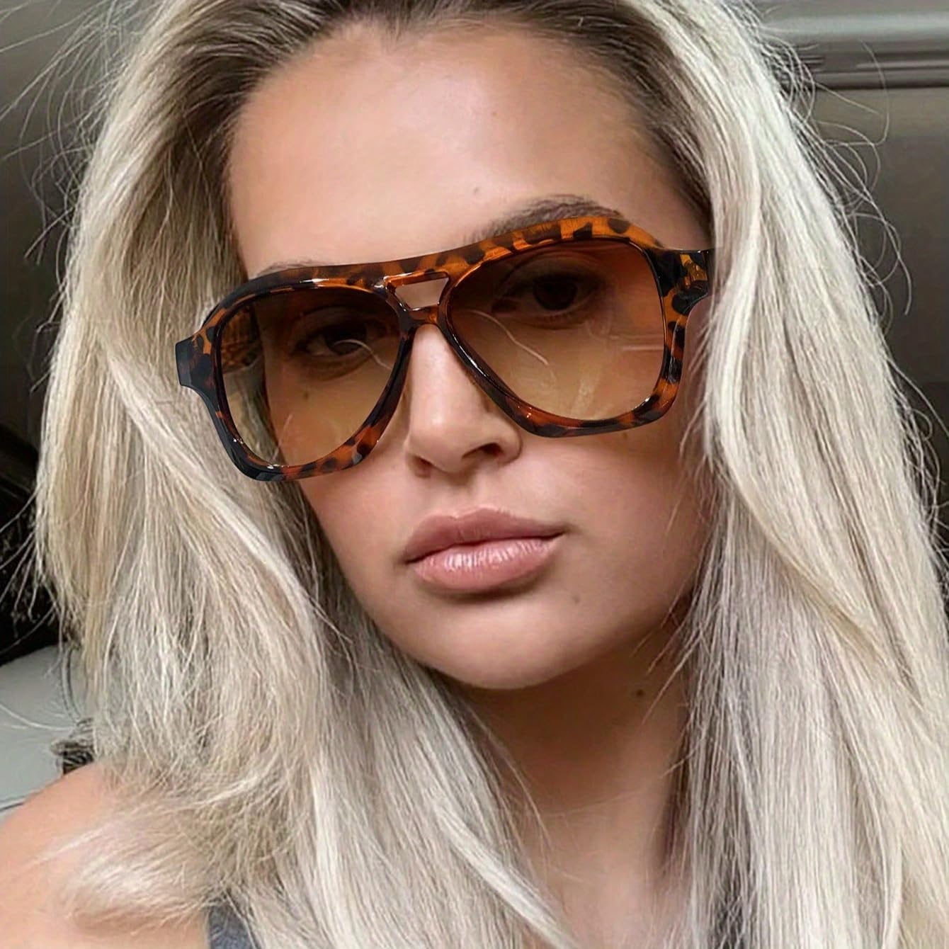 

Эффектные солнцезащитные очки-авиаторы большого размера для женщин и мужчин — оправа с леопардовым/черным принтом, тонированные линзы, защита от УФ-излучения ENSARJOE, Leopard/Brown