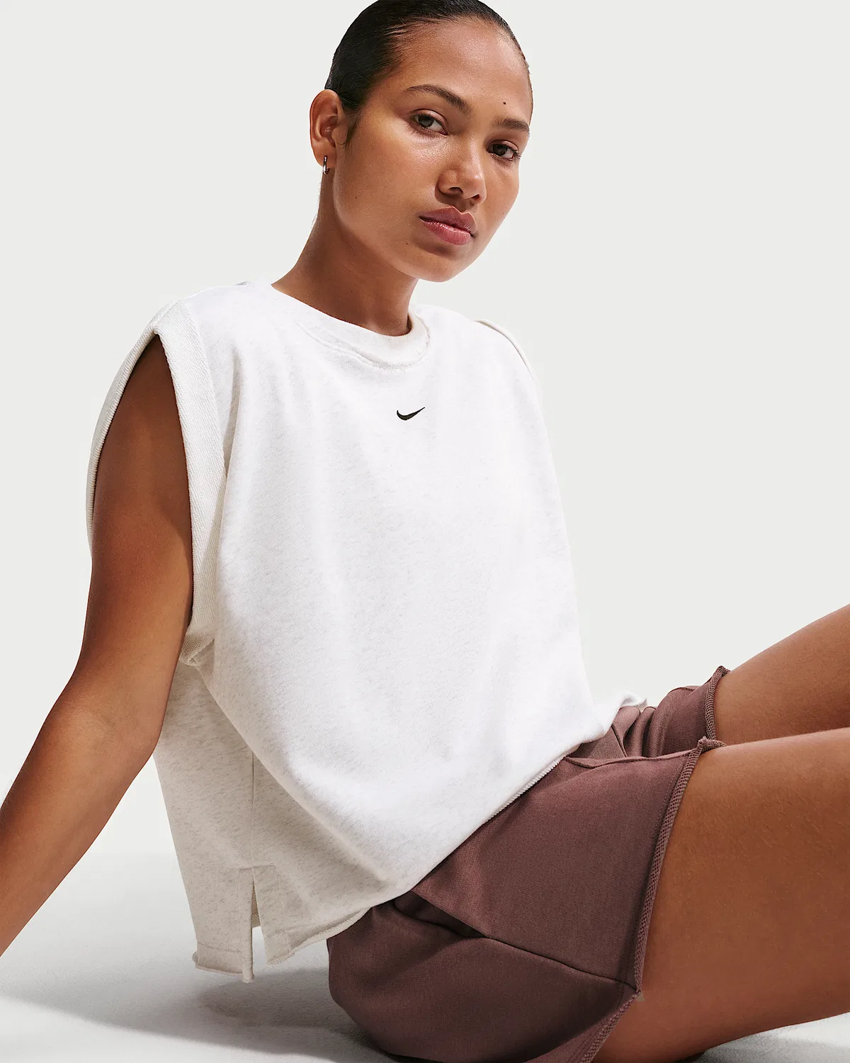 Женская свободная майка Nike Sportswear Chill Terry, Birch Heather/Black
