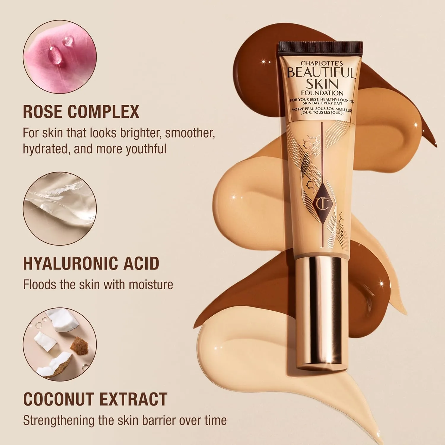 Charlotte Tilbury Beautiful Skin тональный крем среднего покрытия с увлажняющим эффектом - жидкая косметика для наращиваемого покрытия, мгновенного сияния, интенсивного увлажнения и ухода за кожей, 11 Neutral - Tan with neutral-yellow undertones — фото 4