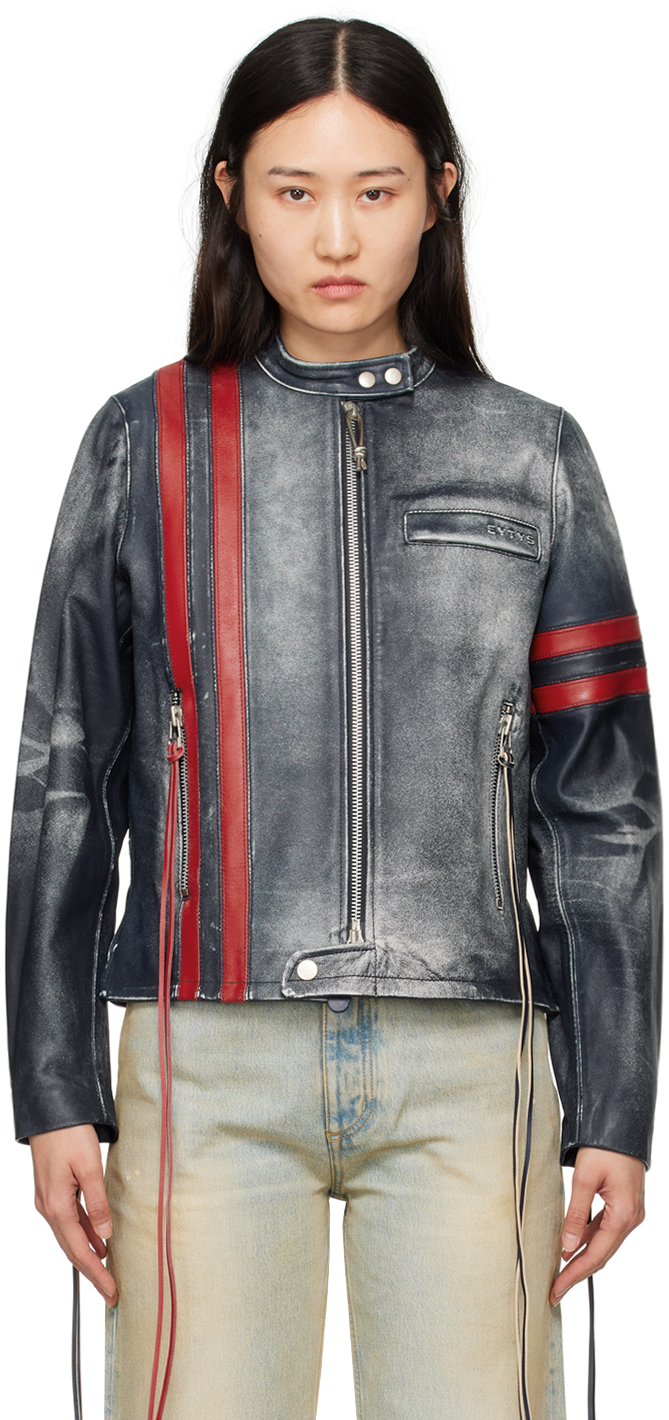 

Куртка из темно-синей кожи Damon EYTYS, Navy stripe
