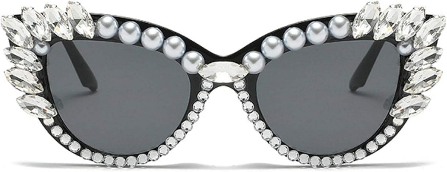 

Солнцезащитные очки «кошачий глаз» с разноцветными бриллиантами, модные женские солнцезащитные очки с крупными жемчужными стразами, стильные женские солнцезащитные очки для вечеринок mincl, Black