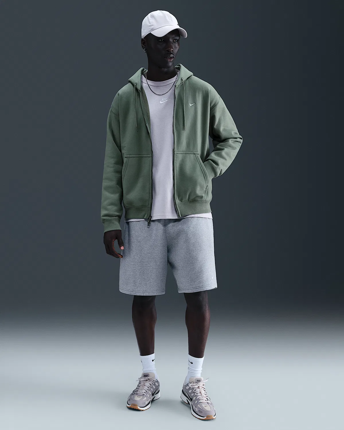 Мужская флисовая кофта на молнии Nike Solo Swoosh, Clay Green/Clay Green/White — фото 4