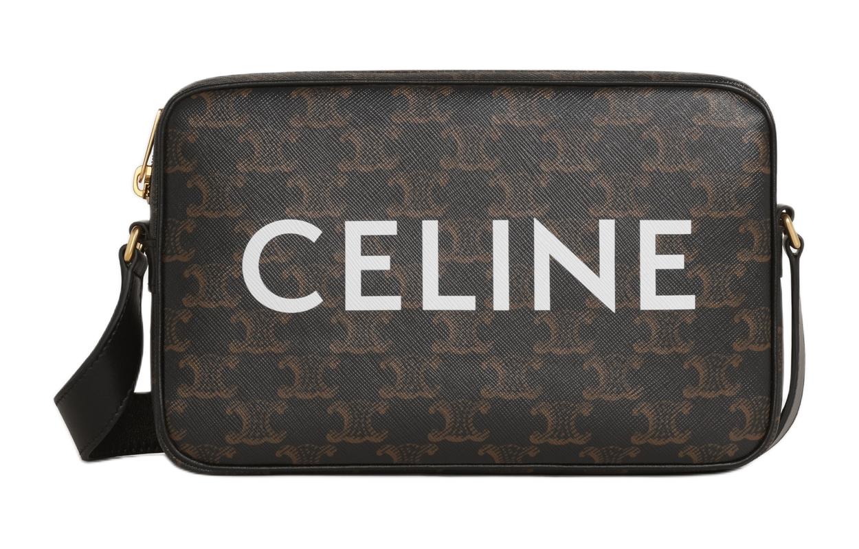 

CELINE Сумка-мессенджер Triomphe из холста с телячьей кожей, через плечо, среднего размера, мужская, черная