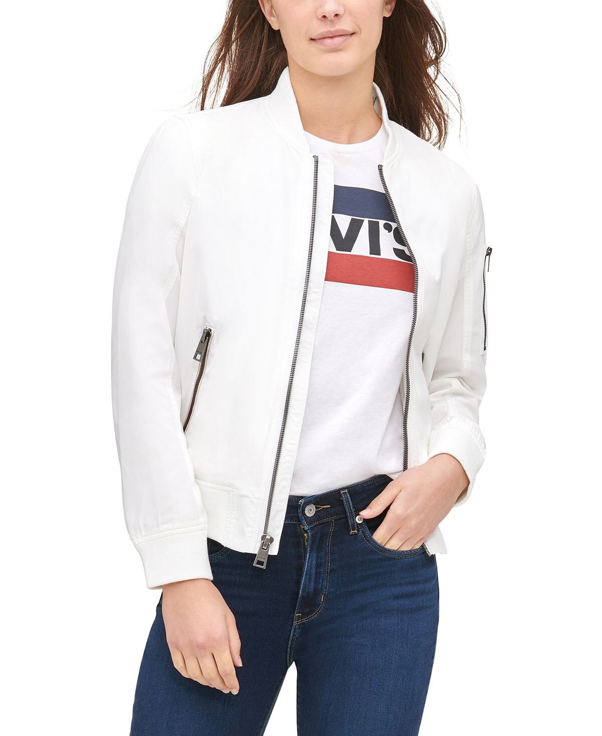 

Женский легкий бомбер на молнии Levi's, белый, Белый;серый, Женский легкий бомбер на молнии Levi's, белый