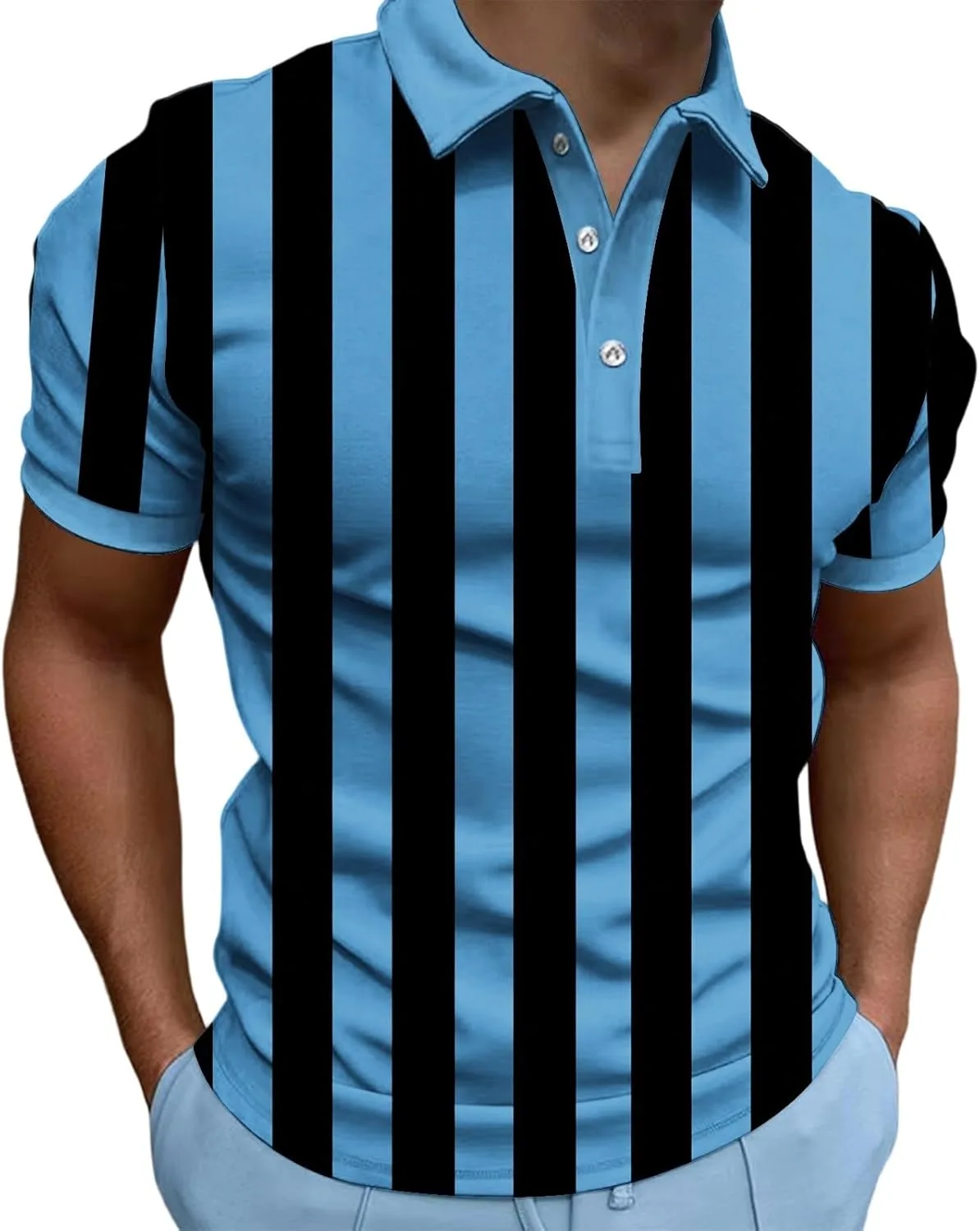 

Мужская полоскатая футболка с отложным воротником и коротким рукавом, свободный крой