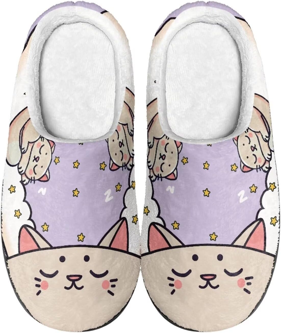 

Мужские и женские нескользящие тапочки, теплые мягкие уютные тапочки из фланели, домашняя обувь для спальни и улицы, размеры 2-12 Zcfygdx, Sleeping Kitten Print