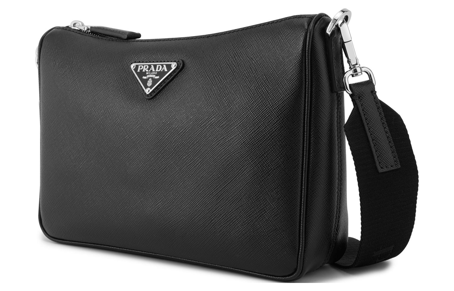 PRADA Сумка-трансформер из сафьяновой кожи с тиснением под крокодила мужская черная — фото 2