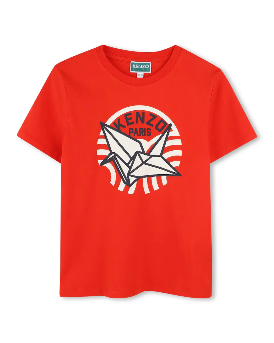 

Детская футболка из 100% хлопка с иллюстрацией спереди Kenzo Kids, красный