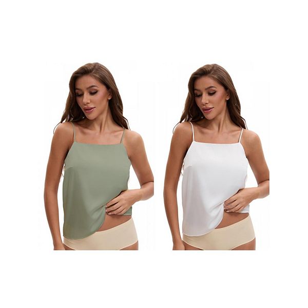 

2 упаковки женского топа-камзола с квадратным или V-образным вырезом, свободного кроя и широкими бретелями Inspire Chic, White C Light Green