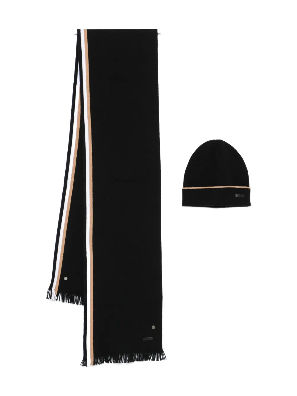 

Набор из полосатого шарфа с бахромой и шапки Boss, черный
