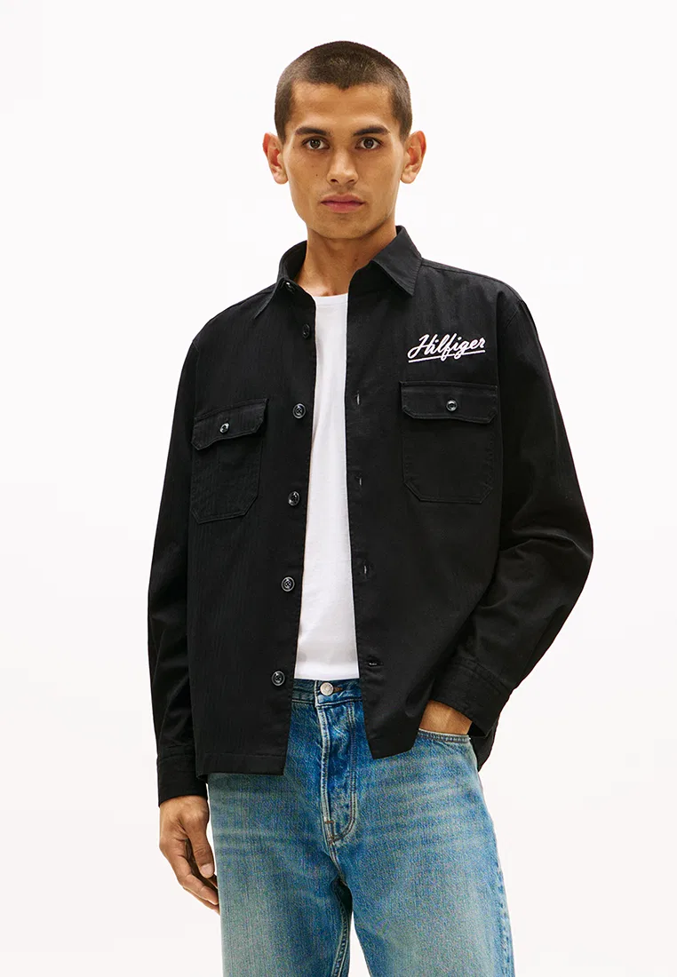 Рубашка оверсайз, елочка, TH Mainline Tommy Hilfiger, черный