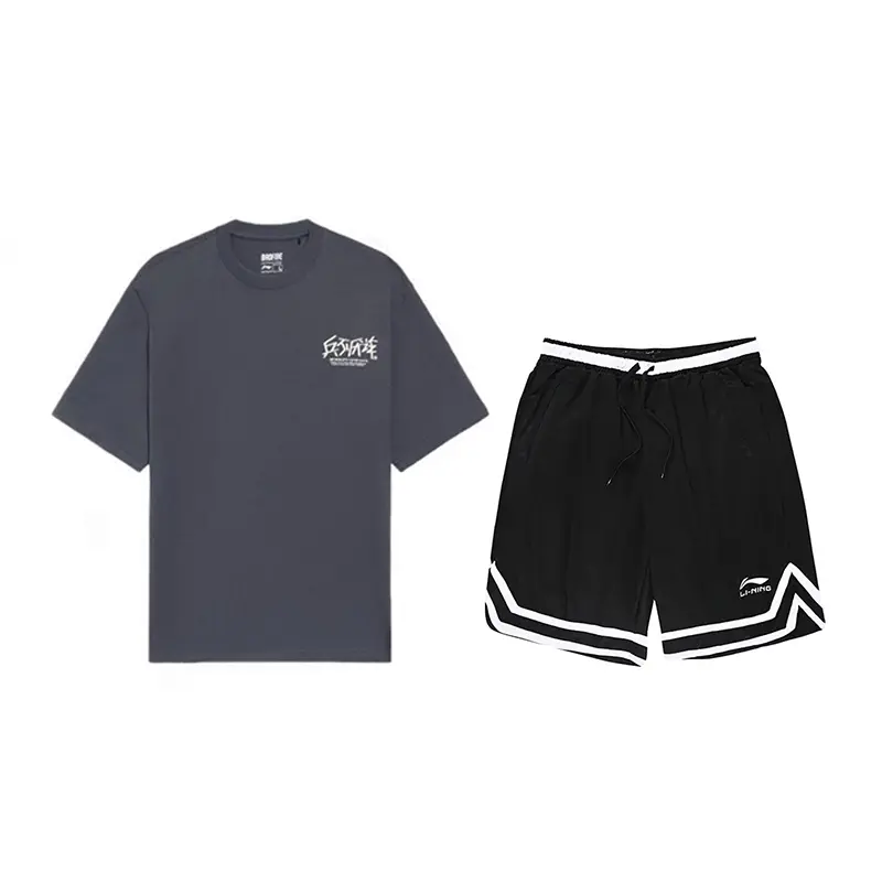 

Повседневная спортивная одежда Li Ning, унисекс, ebony черный short-sleeved shirt+черный competition shorts