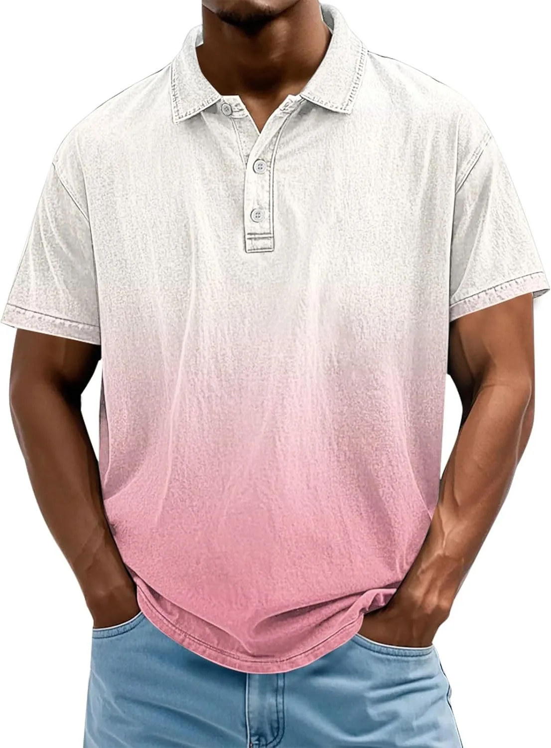 

Футболка для мужчин Gradient Shirts с коротким рукавом и отложным воротником, свободный крой