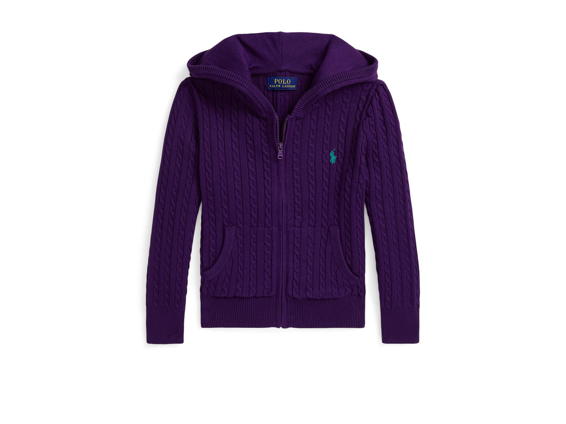 

Свитер Polo Ralph Lauren Kids Mini-Cable Cotton Full Zip Hoodie, цвет College Purple